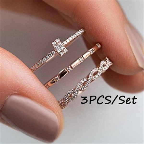 Fashion Creative Cross Rhinestone Zircon Three-piece Rings