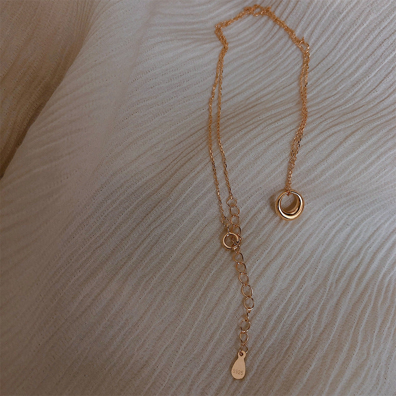 Women's Sier Retro Geometric Circle Clavicle Chain Necklaces