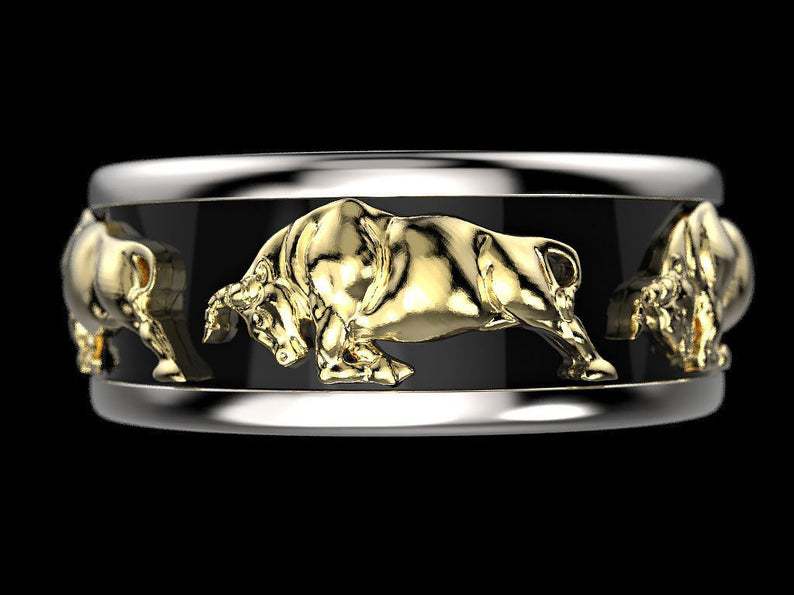 Women's & Men's Taurus Egyptian Two-color Electroplating Epoxy Engagement Rings