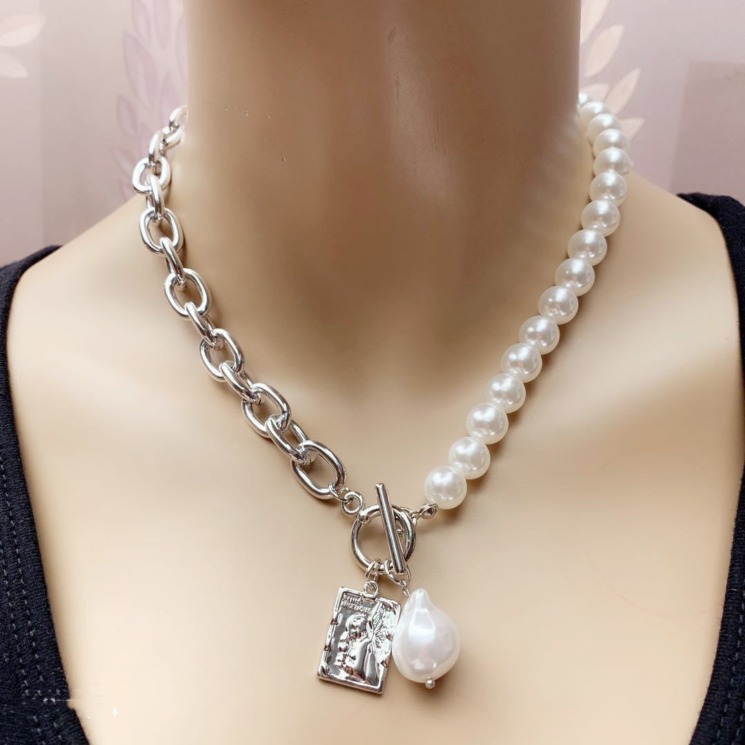 Snake Chain Baroque Pearl Portrait Square Necklaces