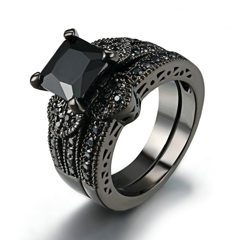 Accessories Popular Double Row Black Diamond Rings