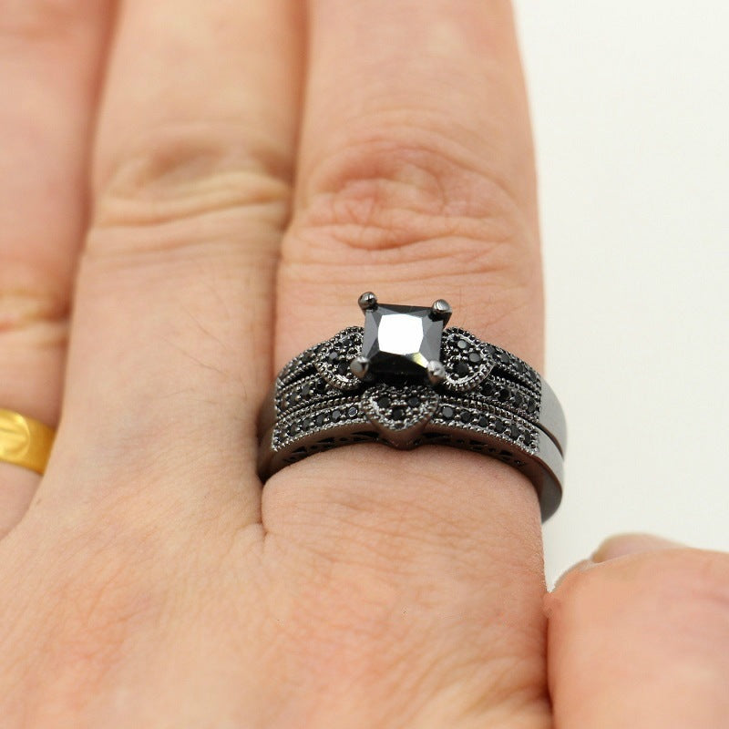 Accessories Popular Double Row Black Diamond Rings