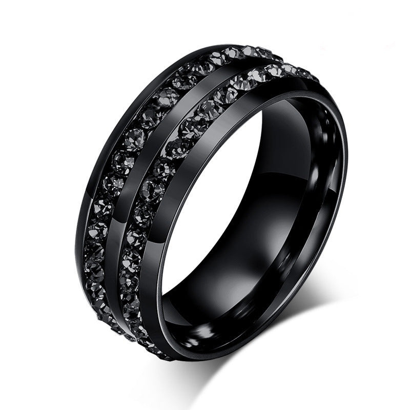 Accessories Popular Double Row Black Diamond Rings