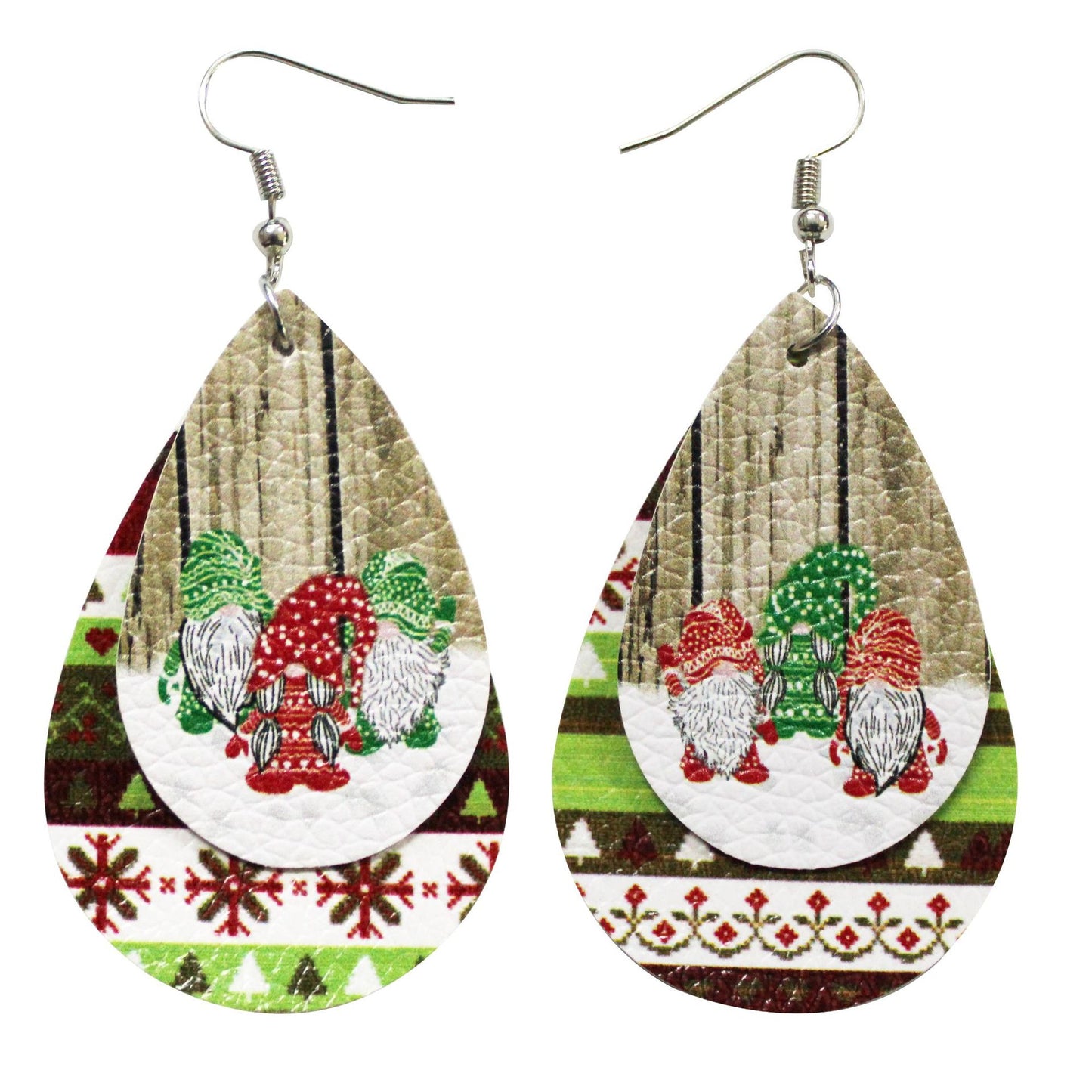 Santa Claus Ornament Water Drop Leather Earrings