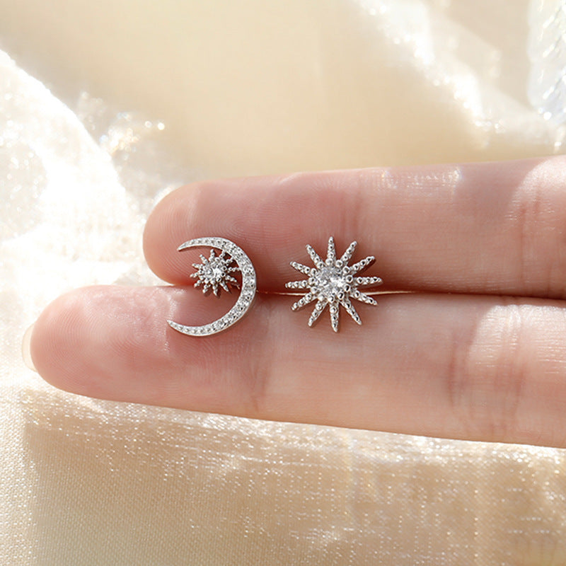 Women's Sier Star Moon Elements Asymmetric Elegant Earrings