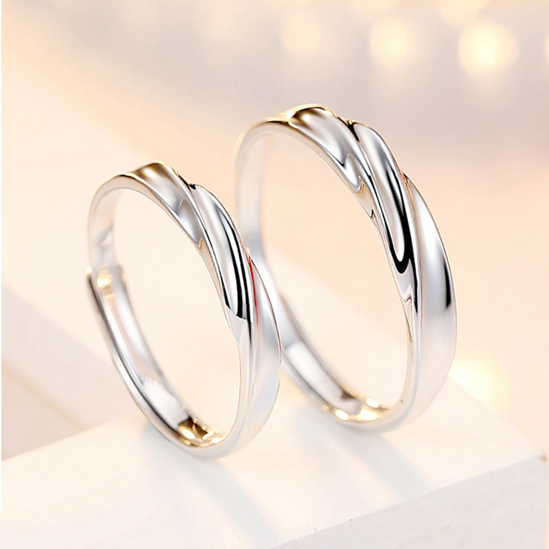 Women's & Men's Glossy Wavy Couple Long-distance Love Valentine's Day Gifts For Rings