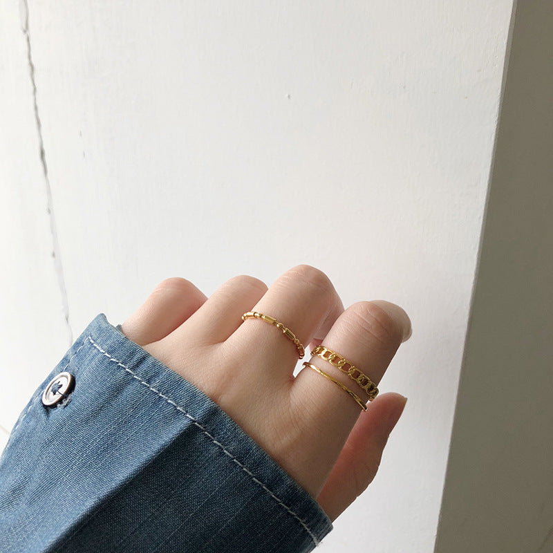 Women's Chain Hollow Line Wide Titanium Steel Rings