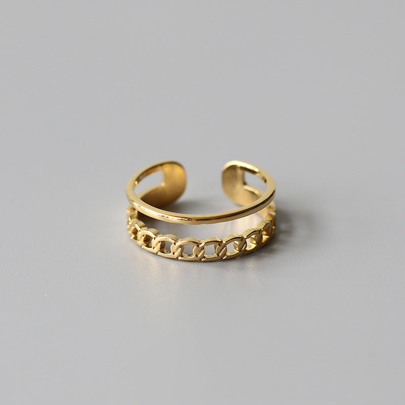 Women's Chain Hollow Line Wide Titanium Steel Rings