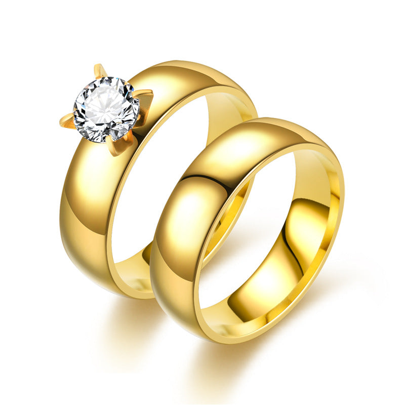 Men's Fashion Stainless Steel Zircon Couple Female Rings