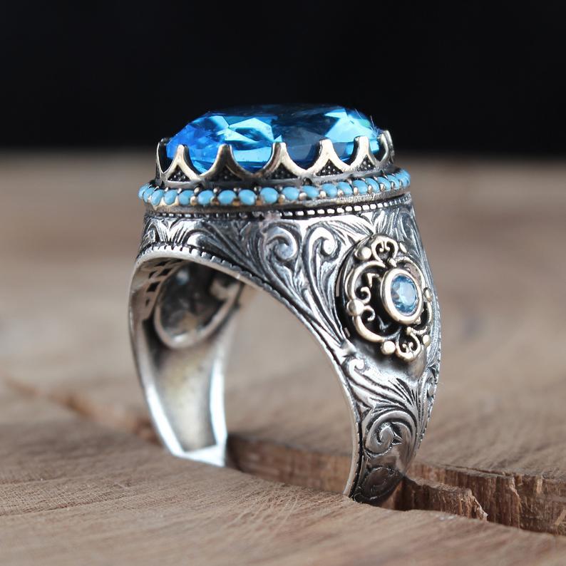 Inlaid Sea Blue Zircon Fashion Vintage Rings