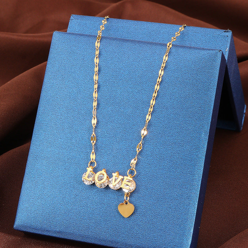 Women's Fashionable Titanium Steel Letter Rose Gold Necklaces