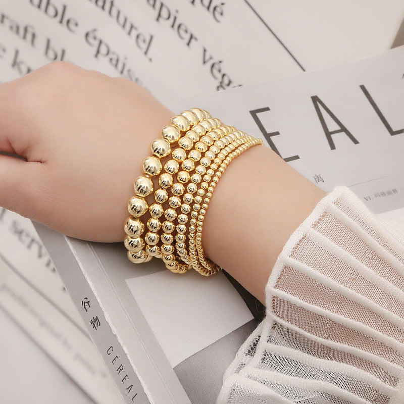 Women's & Men's Fashionable Simple Beaded Haematite Gold-plated Stretch Bracelets