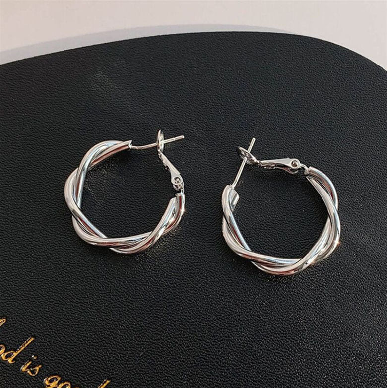 Sier Pin Temperament Female Geometric Twist Earrings