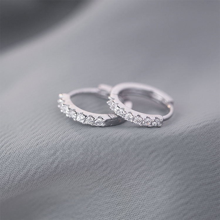 Women's Sier Needle Rhinestone Simple Clip Temperament Earrings