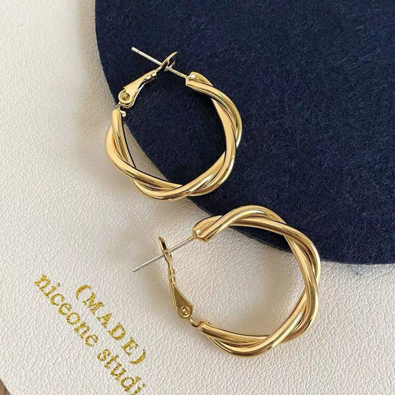 Sier Pin Temperament Female Geometric Twist Earrings