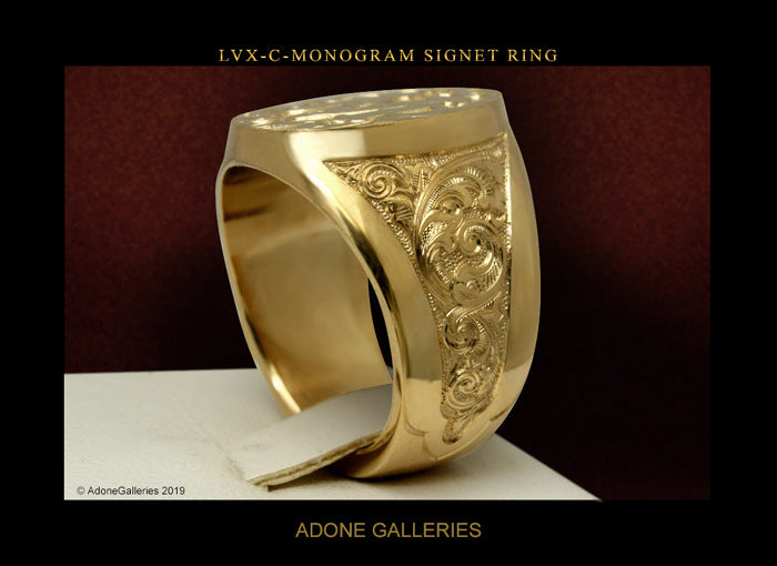 Men's He Cheng Ornament Golden Letter Carved Rings