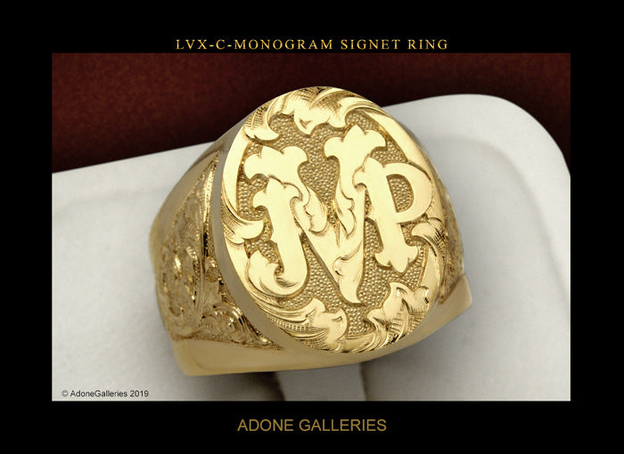Men's He Cheng Ornament Golden Letter Carved Rings
