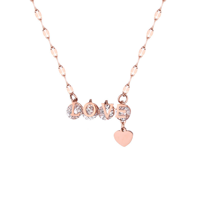 Women's Fashionable Titanium Steel Letter Rose Gold Necklaces