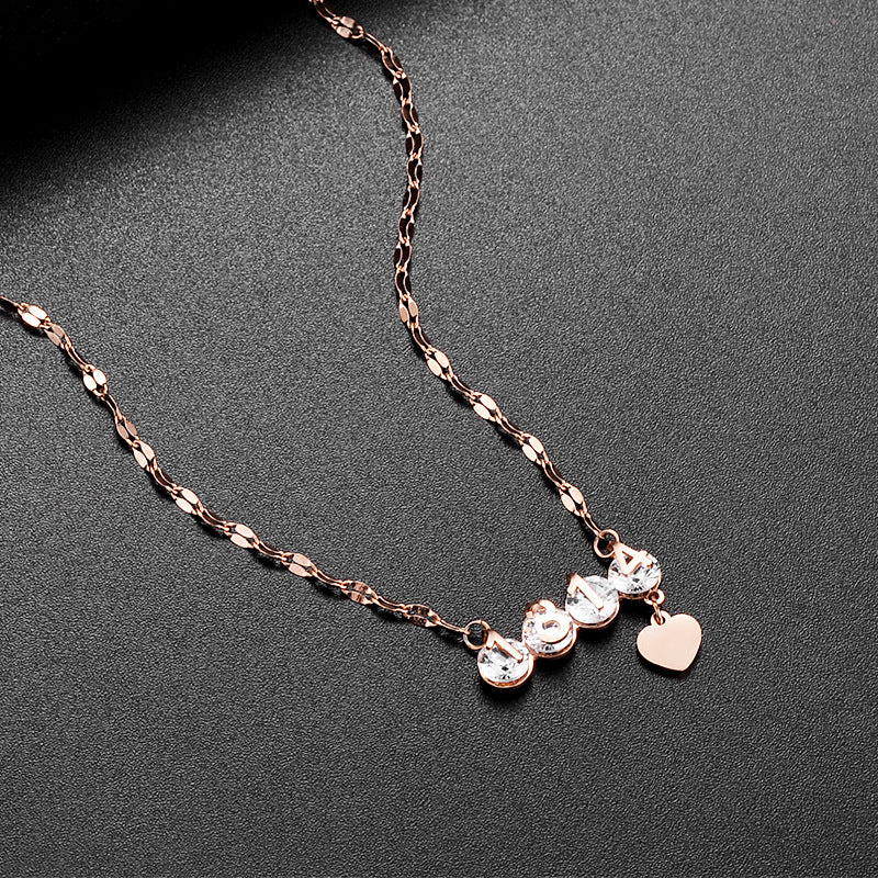 Women's Fashionable Titanium Steel Letter Rose Gold Necklaces