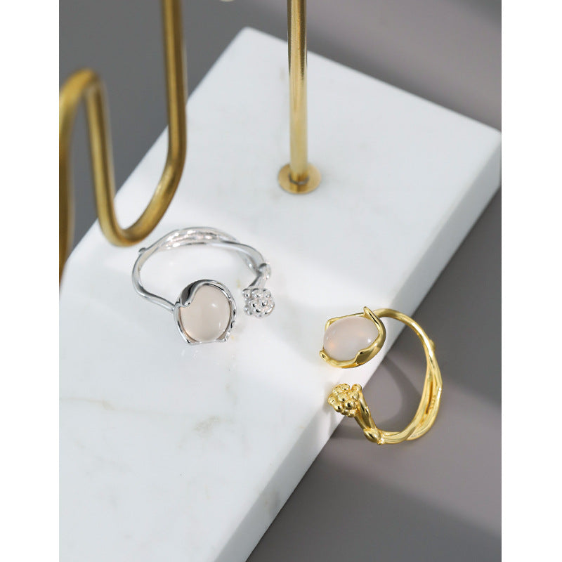 Women's Sier Niche Irregular Design Texture Inlaid Agate Rings