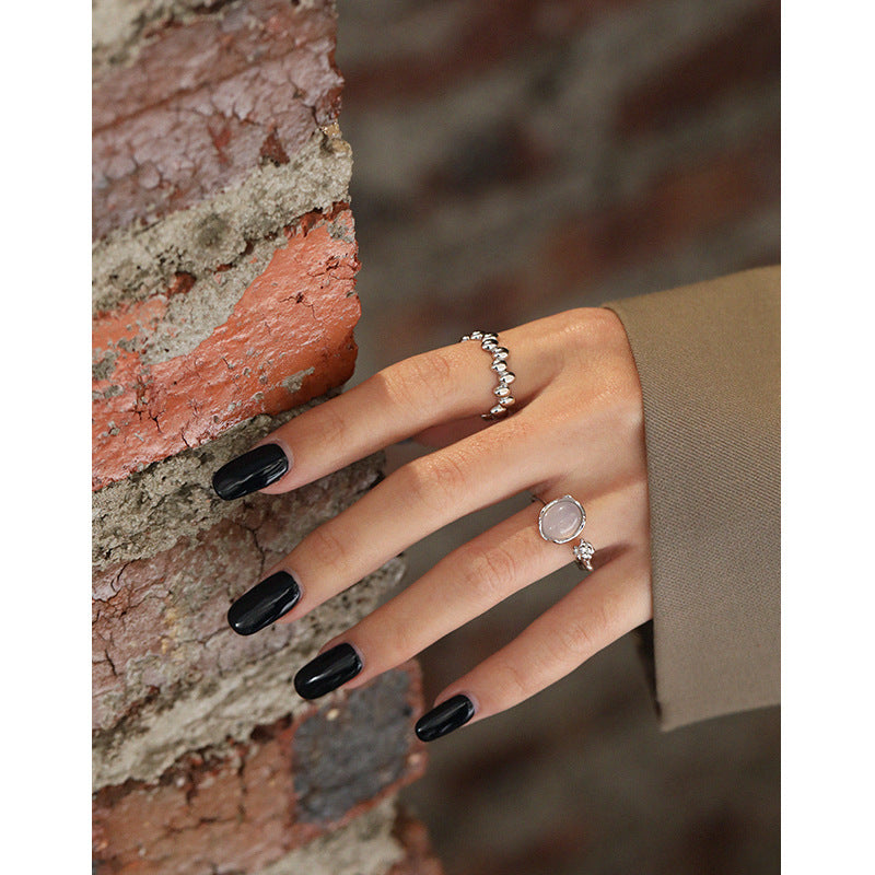 Women's Sier Niche Irregular Design Texture Inlaid Agate Rings