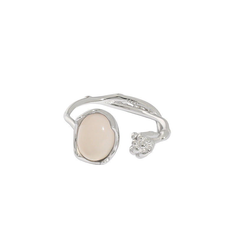 Women's Sier Niche Irregular Design Texture Inlaid Agate Rings