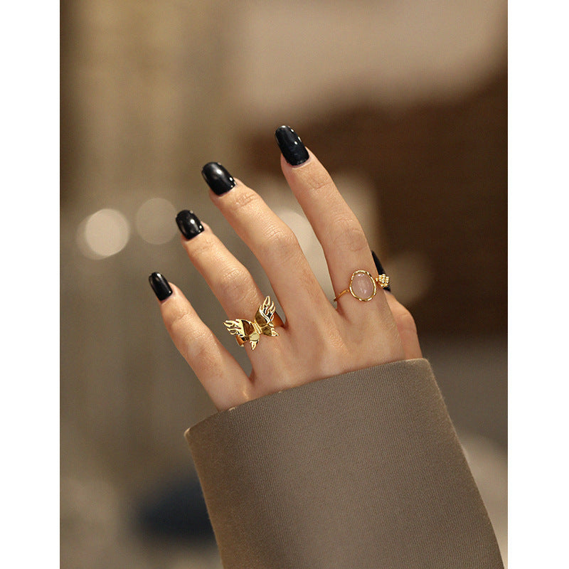 Women's Sier Niche Irregular Design Texture Inlaid Agate Rings