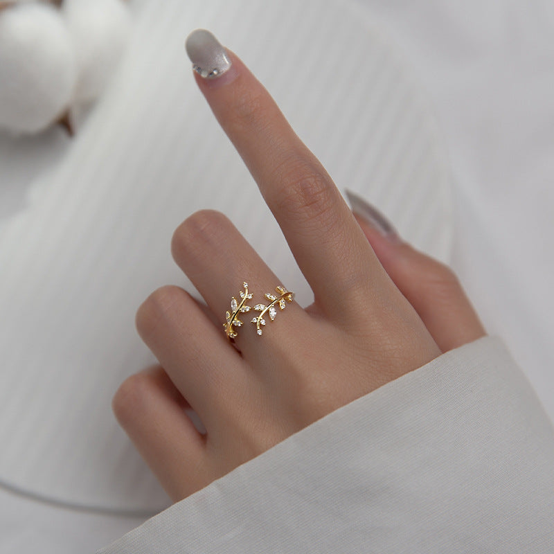 Women's Style Fresh Sweet Refined Rhinestone Open Branch Rings