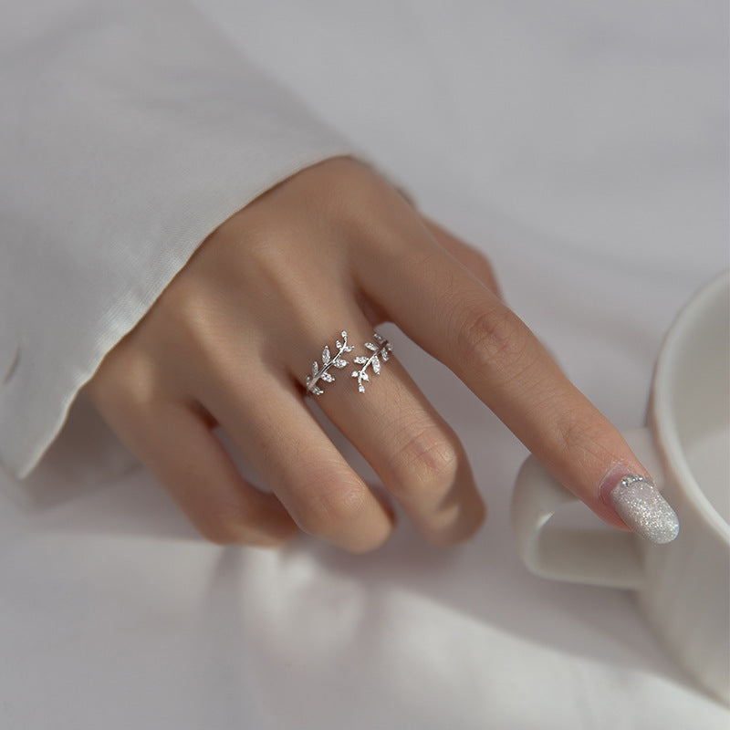Women's Style Fresh Sweet Refined Rhinestone Open Branch Rings