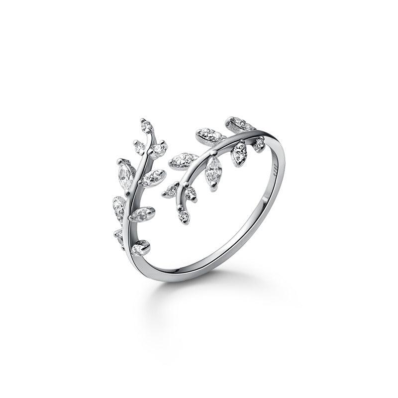 Women's Style Fresh Sweet Refined Rhinestone Open Branch Rings