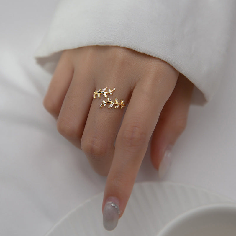 Women's Style Fresh Sweet Refined Rhinestone Open Branch Rings