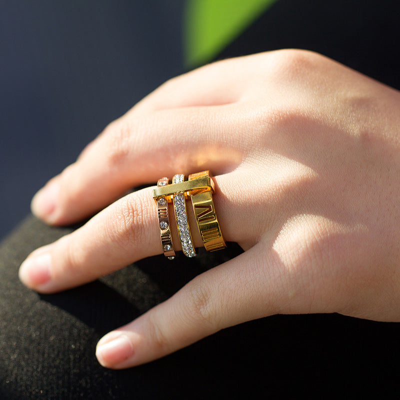 Women's Roman Letters Two-color Fashion Atmospheric Stainless Rings