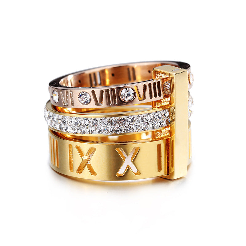 Women's Roman Letters Two-color Fashion Atmospheric Stainless Rings