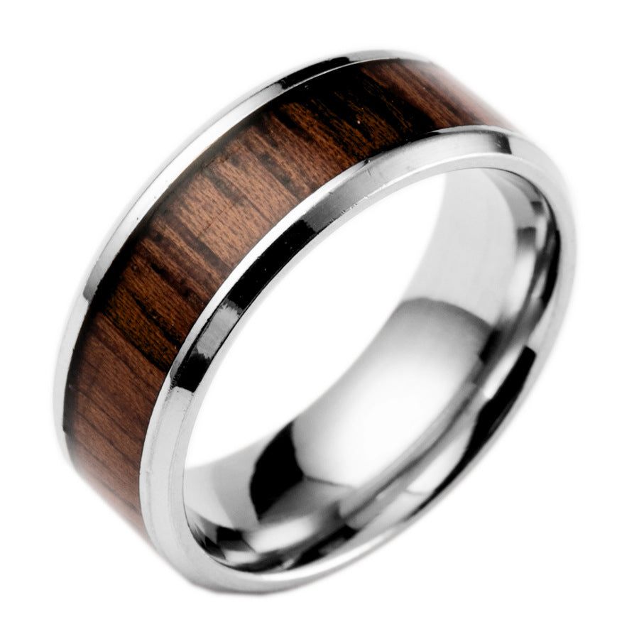 Popular Wedding Inlaid Teak Titanium Steel Rings