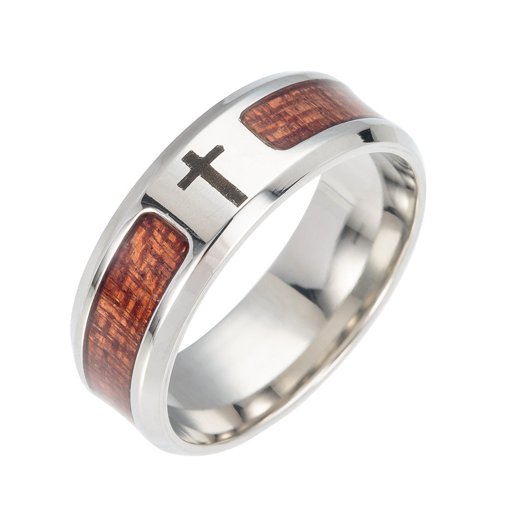 Stainless Steel Ornament Inlaid Acacia Wood Rings