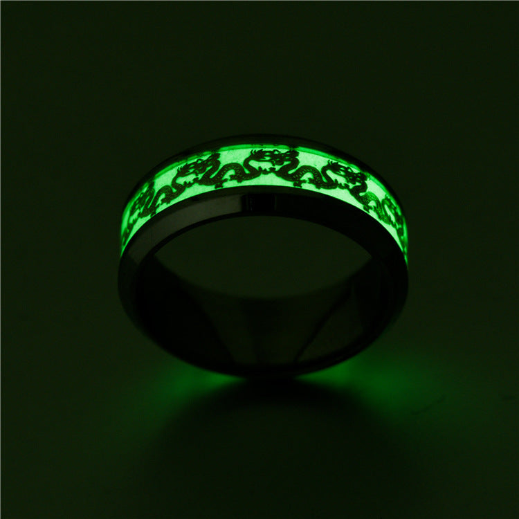 Steel Fluorescent Double Dragon Luminous Stainless Rings