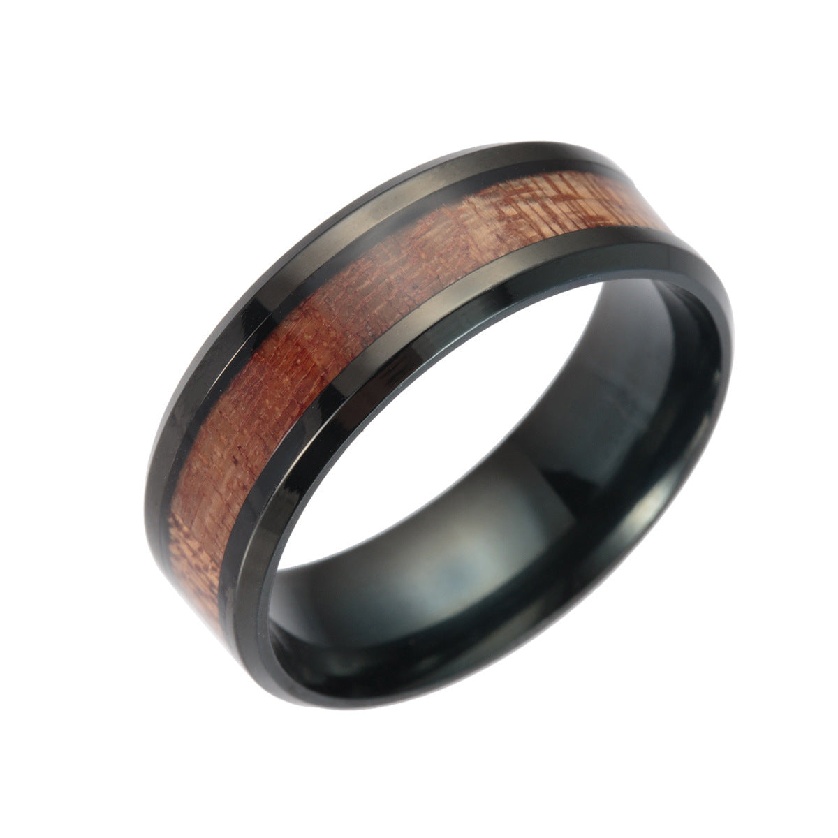 Popular Wedding Inlaid Teak Titanium Steel Rings