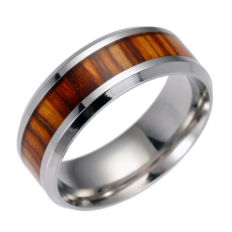 Popular Wedding Inlaid Teak Titanium Steel Rings