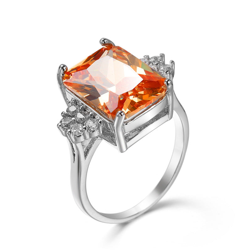 Women's Colored Gems Female Champagne Zircon Ornament Rings