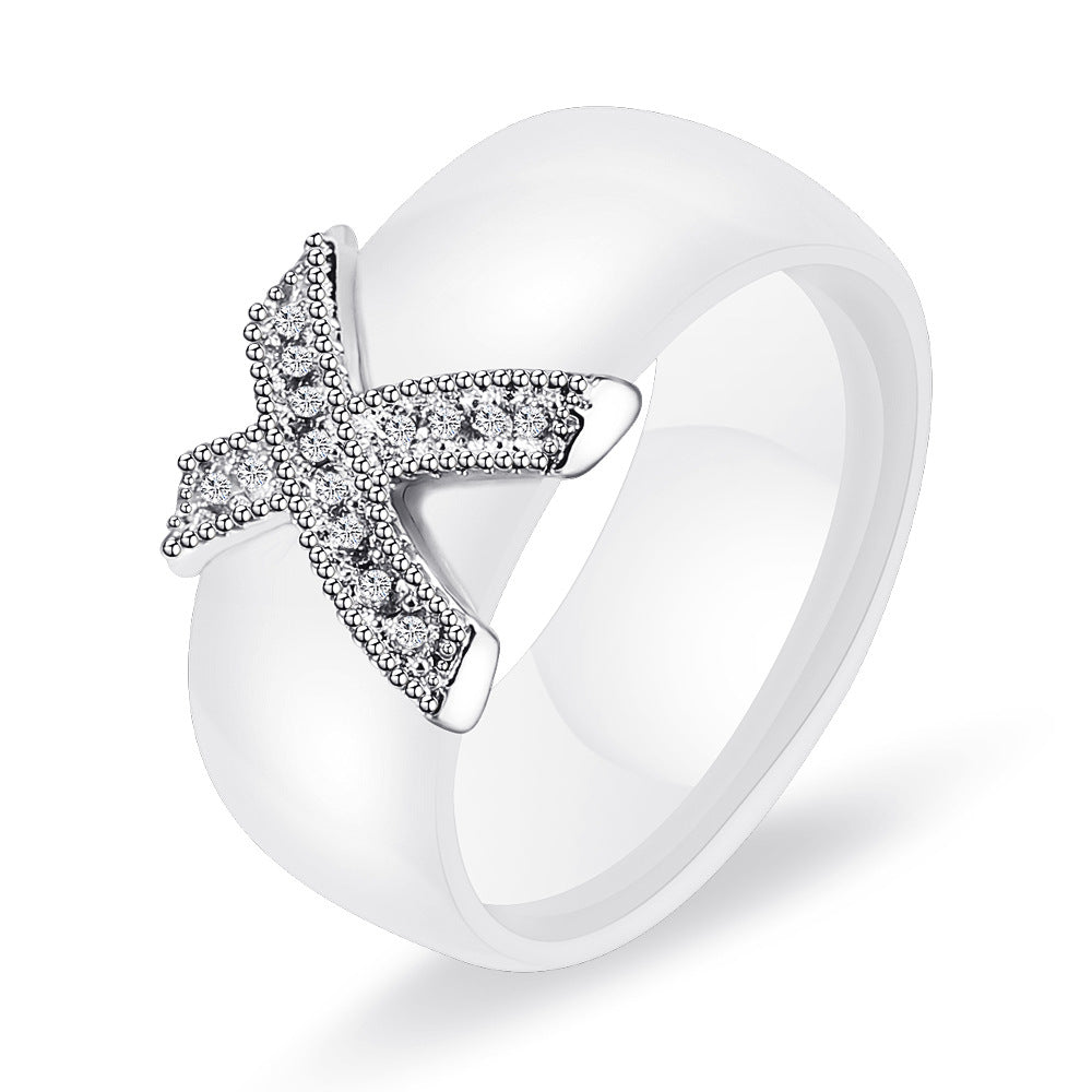 Black White Ceramic X Micro Inlaid Rings