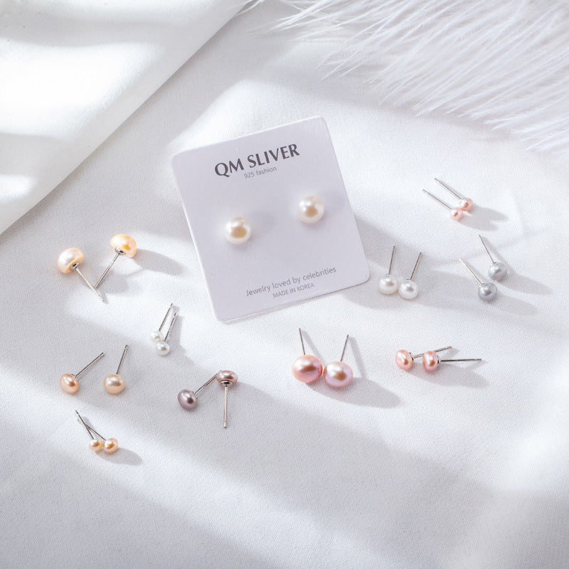 Women's Freshwater Pearl Sterling Sier Ear Mini Earrings