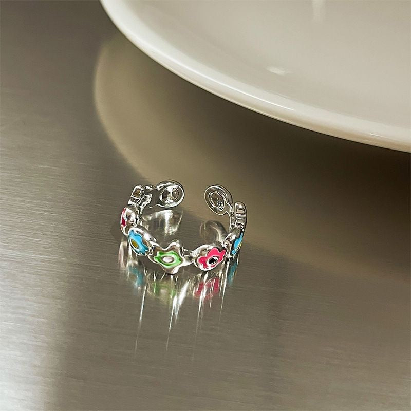 Color Flowers Openings Sense Rainbow Female Rings