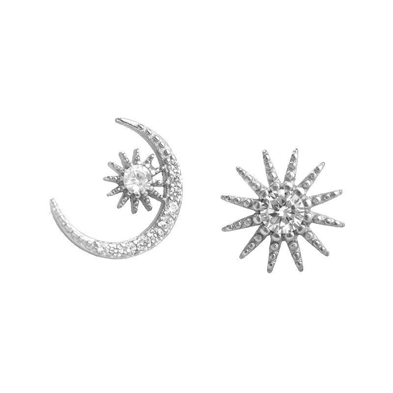 Women's Sier Star Moon Elements Asymmetric Elegant Earrings