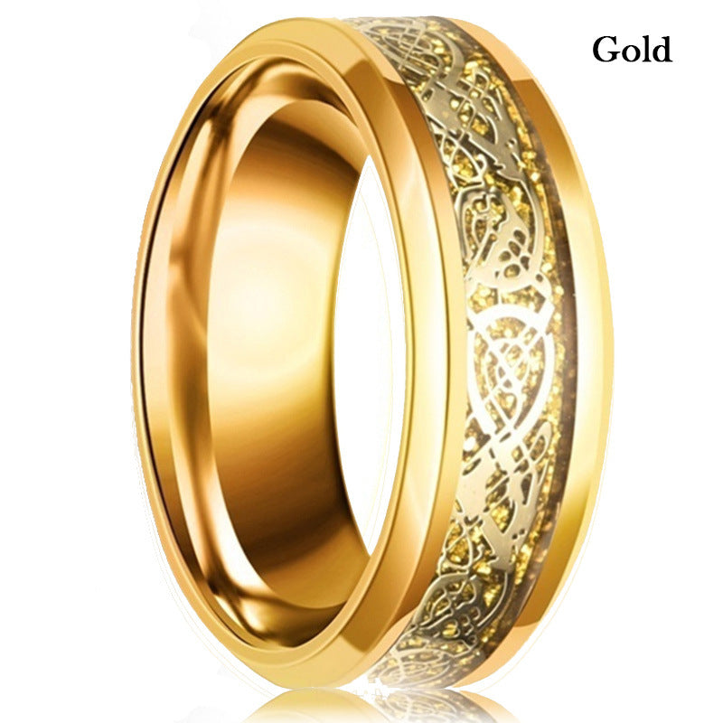 Men's Titanium Steel Diamond Stainless Dragon Pattern Piece Rings