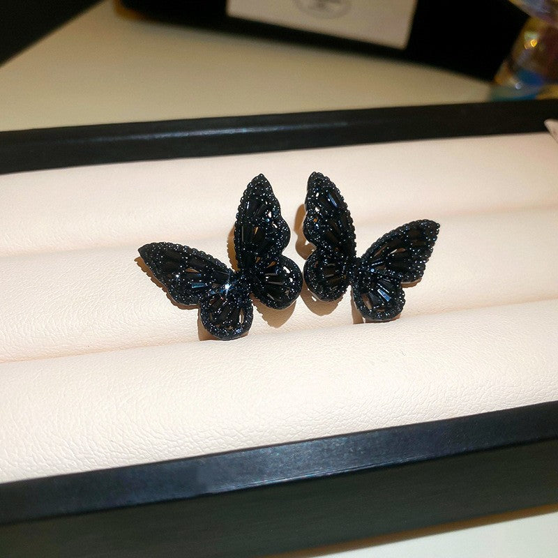 Needle Black Crystal Geometric Ear Minority Fashion Temperament Entry Earrings