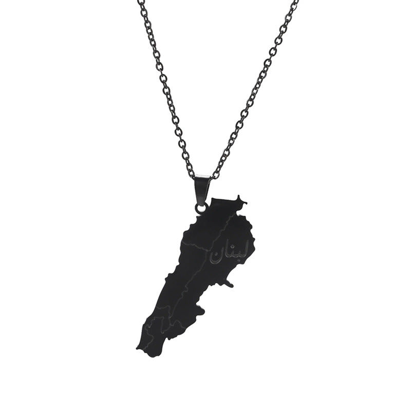 Charm Ornament Titanium Steel Lebanon Map Necklaces
