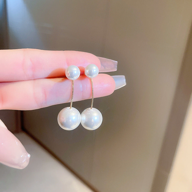 Women's Sier Needle Pearl Tassel Fashion Personalized Temperamental Eardrops Rings