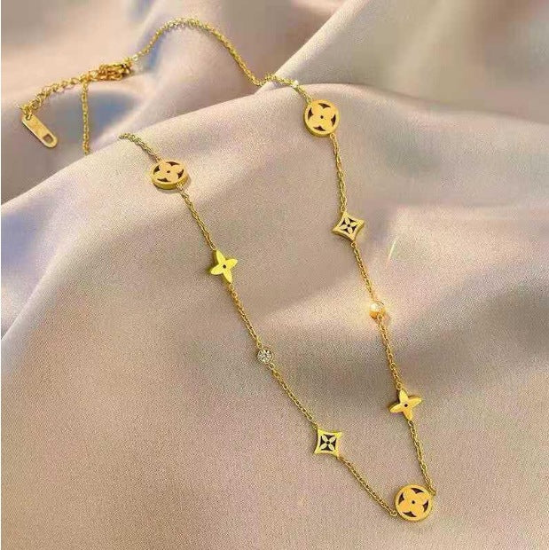Women's Butterfly Bead Love Plane Rose Letter Square Necklaces