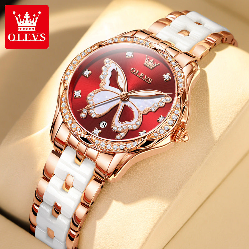 Women's Watch Butterfly Ceramic Strap Diamond Waterproof Mechanical Watches
