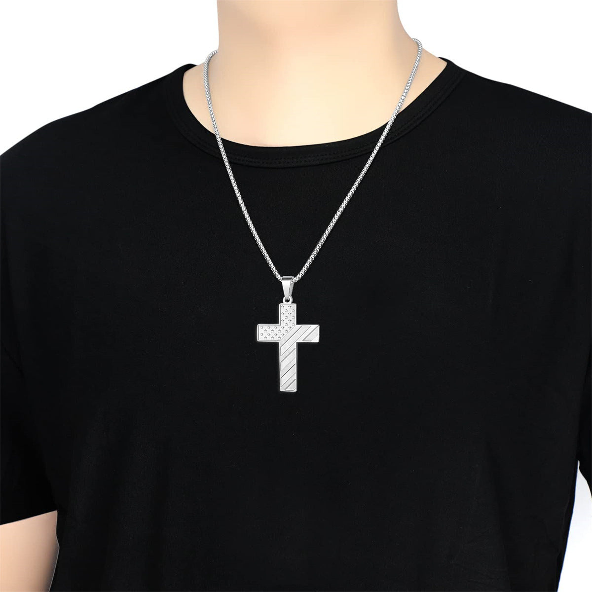 Men's Cross Stainless Steel Bible Patriotic Jewelry Inspirational Necklaces